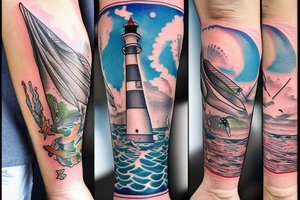 a repaired lighthouse with a mermaid underneath tattoo idea