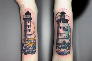 a repaired lighthouse with a mermaid underneath tattoo idea