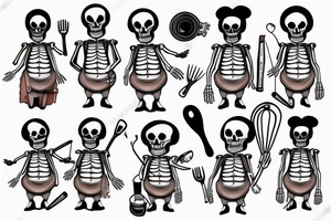 Skeleton with apron. He is a chef tattoo idea