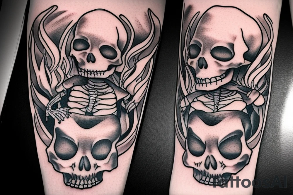 Skeleton with apron. He is a chef tattoo idea