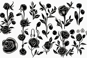 A bouquet of flowers with a lily of the valley, a rose and a poppy flower tattoo idea