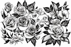 A bouquet of flowers with a lily of the valley, a rose and a poppy flower tattoo idea