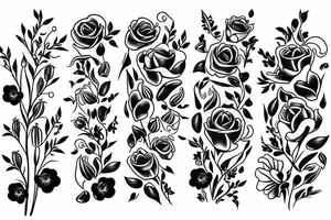 A bouquet of flowers with a lily of the valley, a rose and a poppy flower tattoo idea