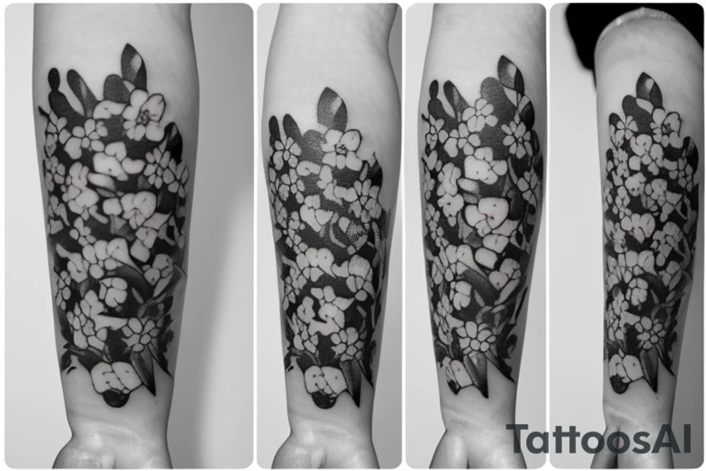 A bouquet of flowers with a lily of the valley, a rose and a poppy flower tattoo idea