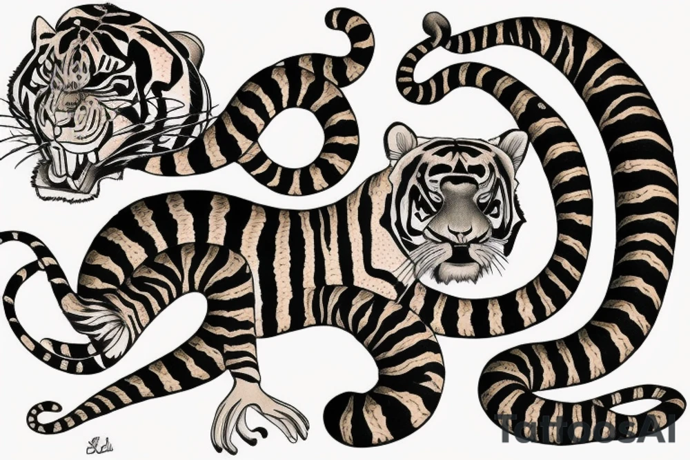 snake with a tiger, rabbit, and monkey tattoo idea