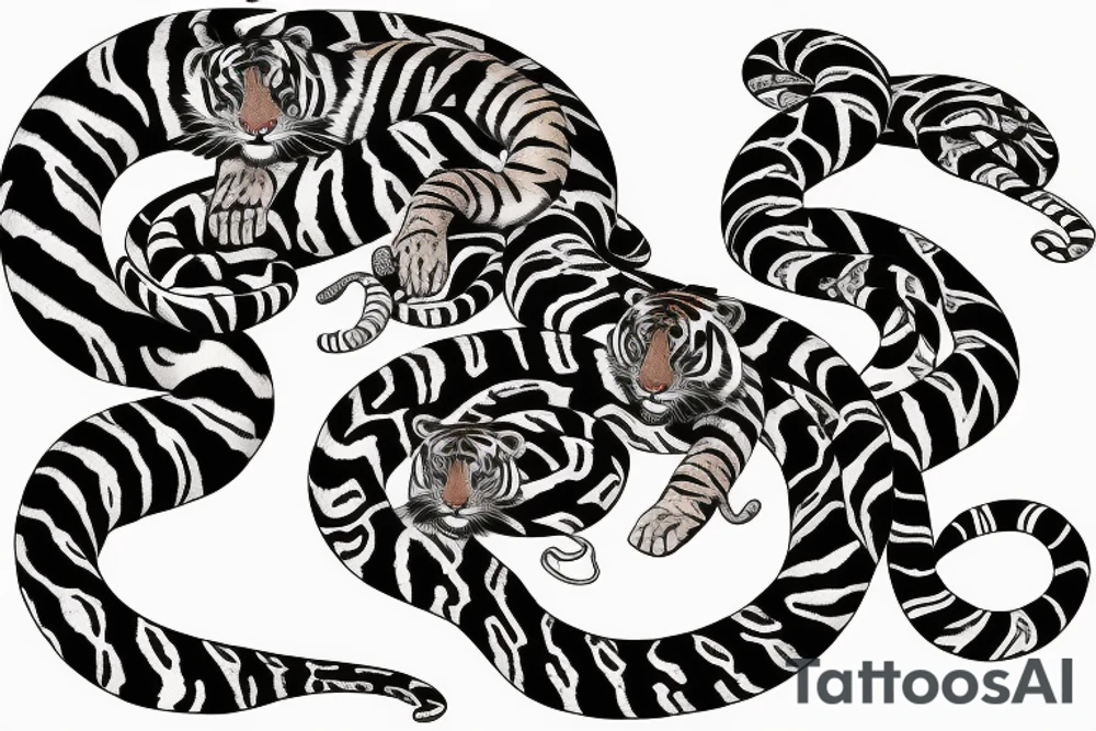 snake with a tiger, rabbit, and monkey tattoo idea
