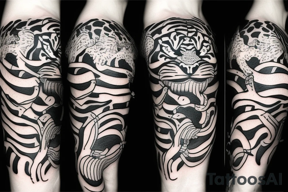 snake with a tiger, rabbit, and monkey tattoo idea