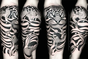 snake with a tiger, rabbit, and monkey tattoo idea