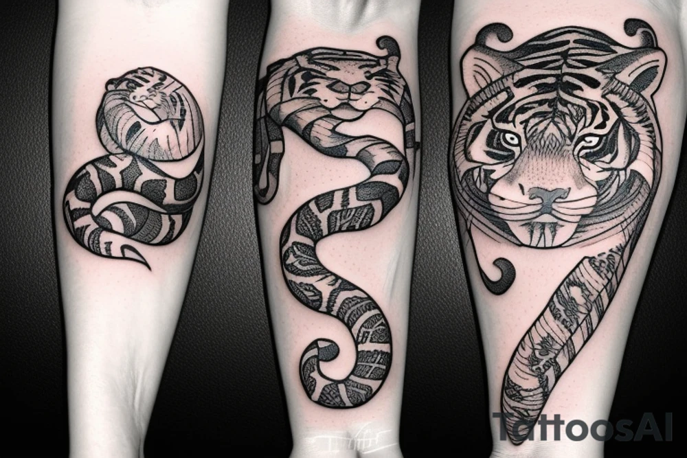 snake with a tiger, rabbit, and monkey tattoo idea