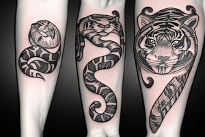 snake with a tiger, rabbit, and monkey tattoo idea