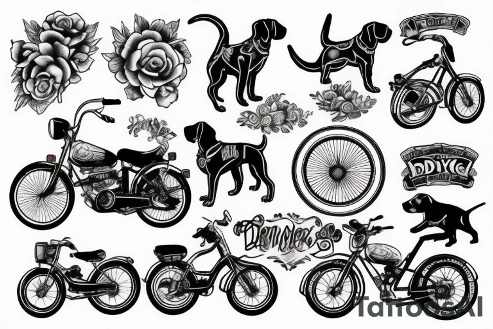 dog riding bike tattoo idea