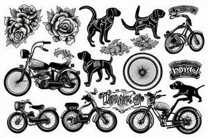 dog riding bike tattoo idea