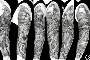 Full length sleeve mix of surrealism and viking tattoo idea