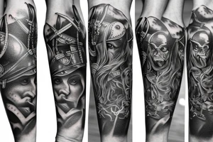 Full length sleeve mix of surrealism and viking with open space tattoo idea