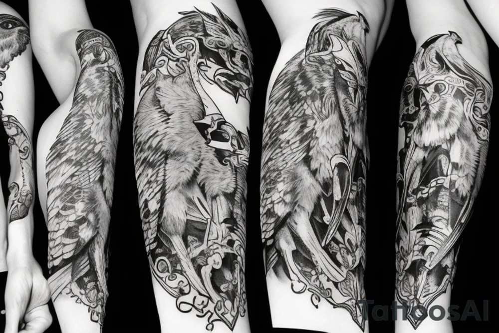 Full length sleeve with odin and ravens tattoo idea