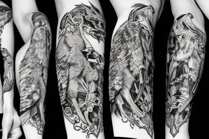 Full length sleeve with odin and ravens tattoo idea