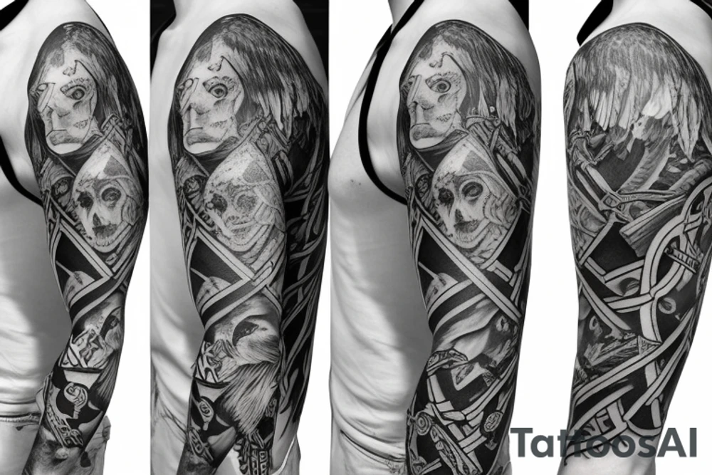 Full length sleeve with odin and ravens tattoo idea