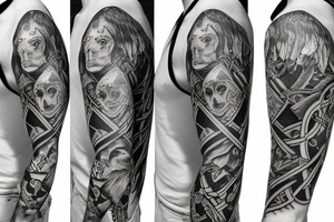 Full length sleeve with odin and ravens tattoo idea