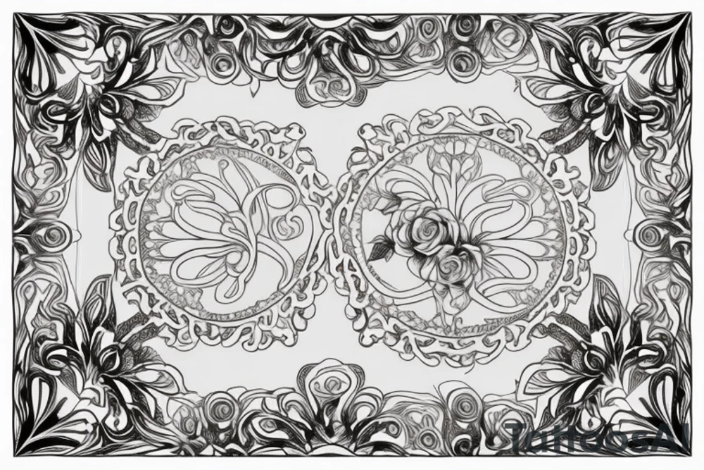 beautiful symmetrical decorative ornament with classical floral elements emanating from center of design, woodcutting template, decorative design, classical ornament, motif, bilateral symmetry, roses, leaves, flowers, buds, flowering buds, feathers, negative space, highly detailed etching tattoo idea