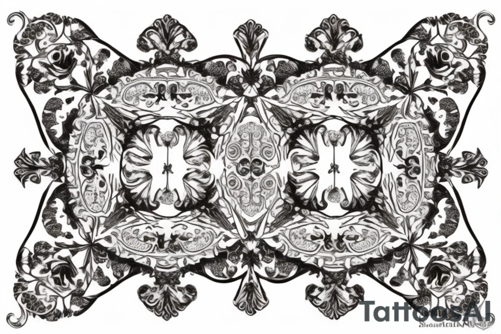 beautiful symmetrical decorative ornament with classical floral elements emanating from center of design, woodcutting template, decorative design, classical ornament, motif, bilateral symmetry, roses, leaves, flowers, buds, flowering buds, feathers, negative space, highly detailed etching tattoo idea