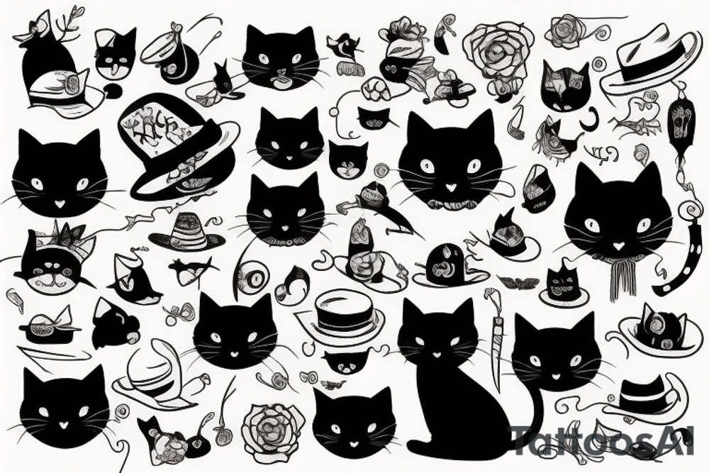 black cat with a funny hat tattoo idea