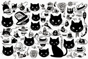 black cat with a funny hat tattoo idea
