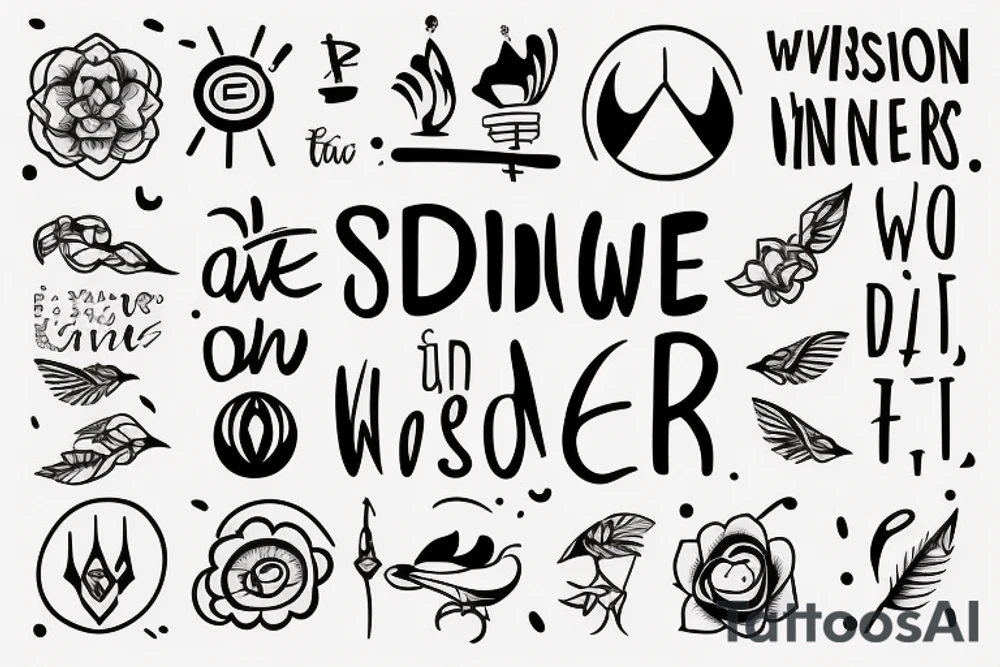 a vertical line of words that says “wisdom begins with wonder” tattoo idea