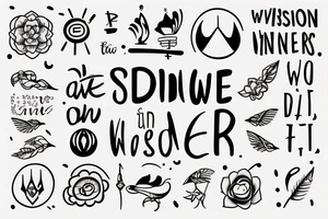 a vertical line of words that says “wisdom begins with wonder” tattoo idea