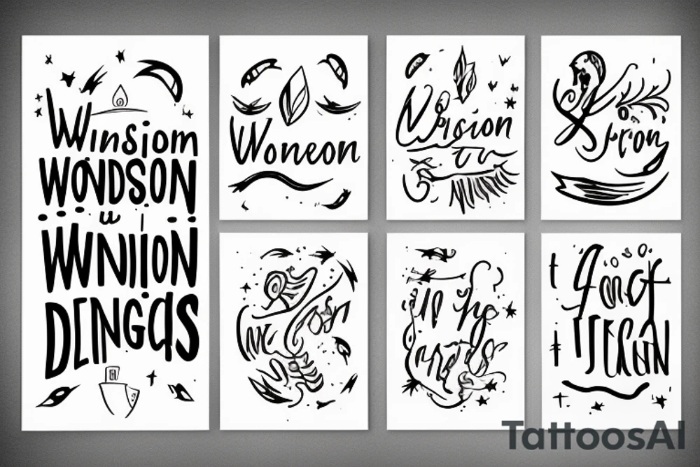 a vertical line of words that says “wisdom begins with wonder” tattoo idea