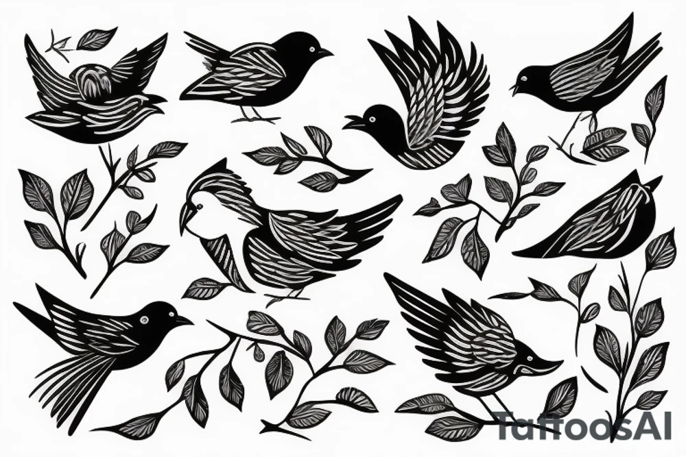 Birds on a house tattoo idea