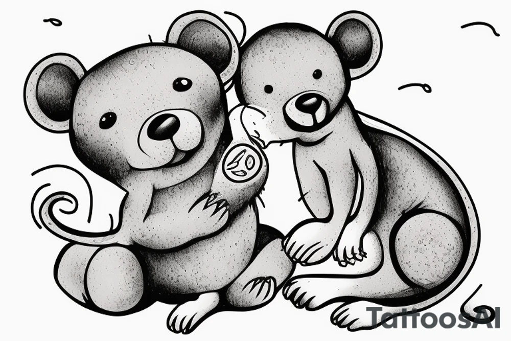 Bear cub sitting with a mouse tattoo idea