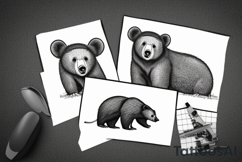 Bear cub sitting with a mouse tattoo idea