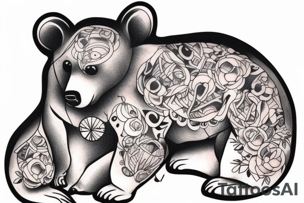 Bear cub sitting with a mouse tattoo idea