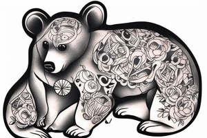 Bear cub sitting with a mouse tattoo idea