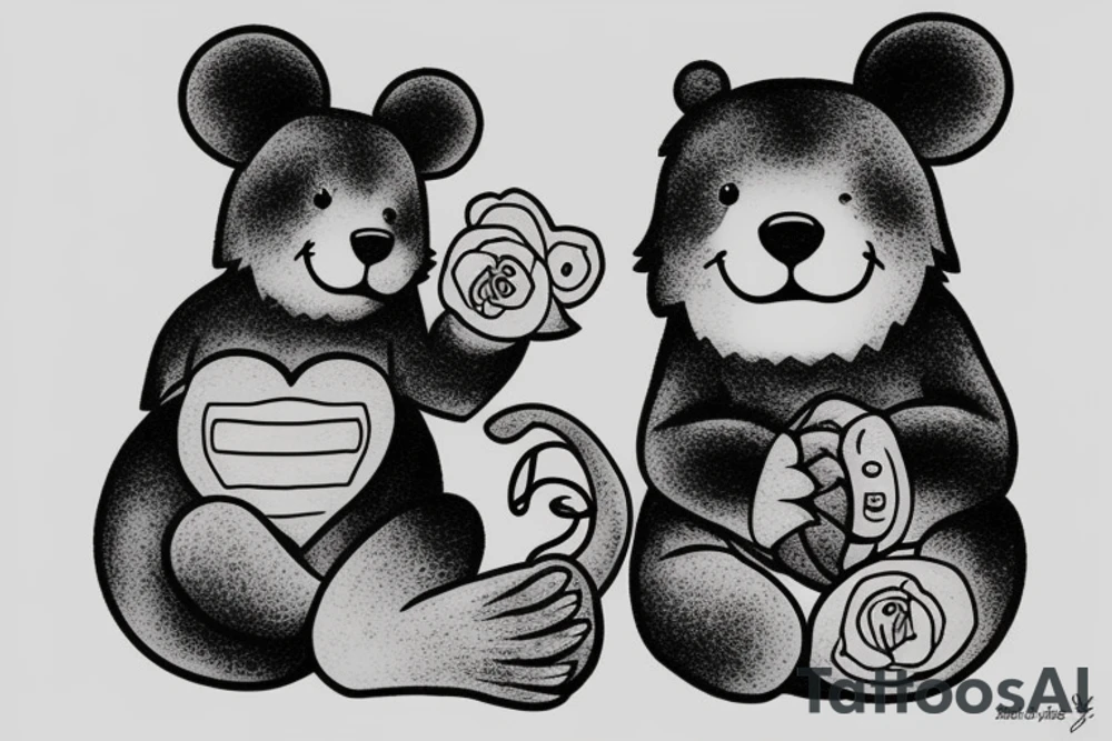 Bear cub sitting with a mouse tattoo idea