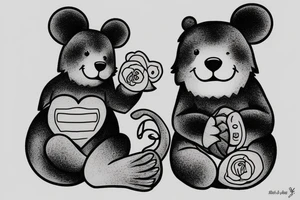 Bear cub sitting with a mouse tattoo idea