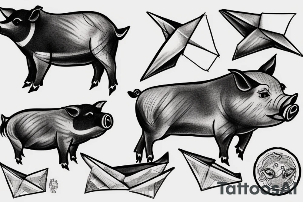Pig Riding on top of a paper airplane tattoo idea