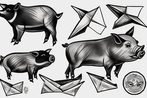 Pig Riding on top of a paper airplane tattoo idea