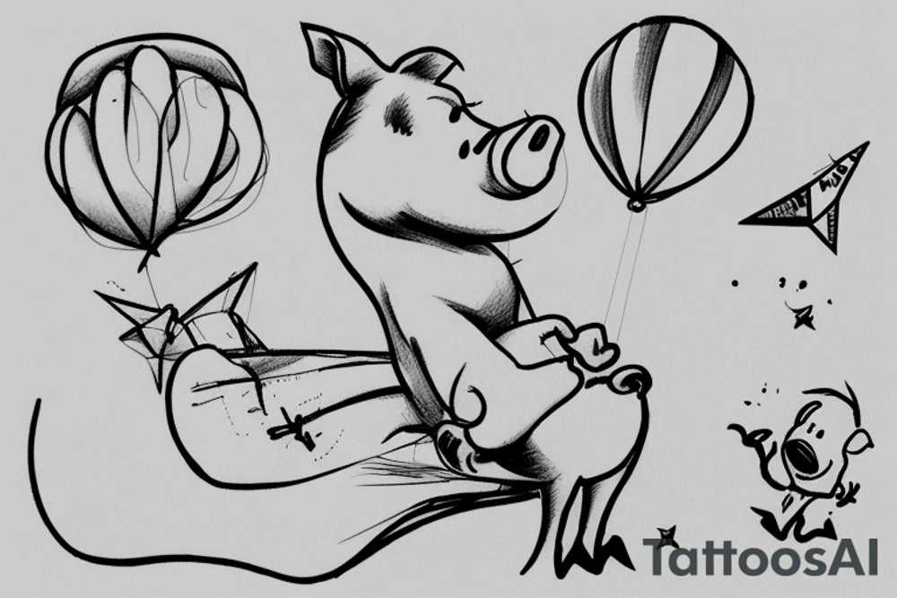 Piglet Riding on top of a paper airplane tattoo idea