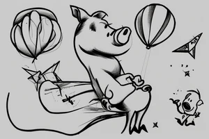 Piglet Riding on top of a paper airplane tattoo idea