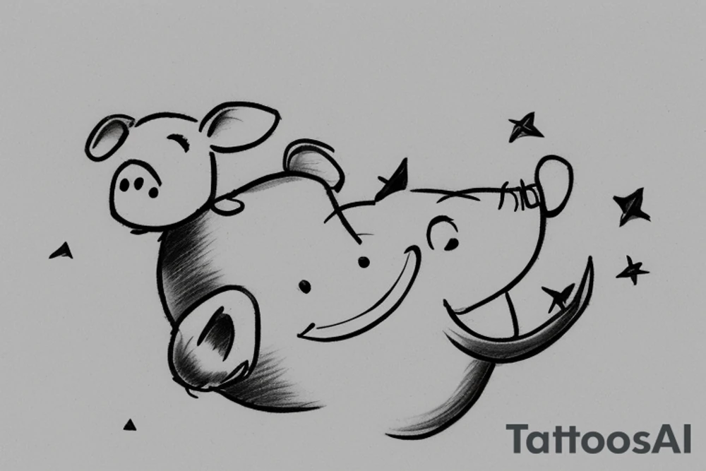 Piglet Riding on top of a paper airplane tattoo idea
