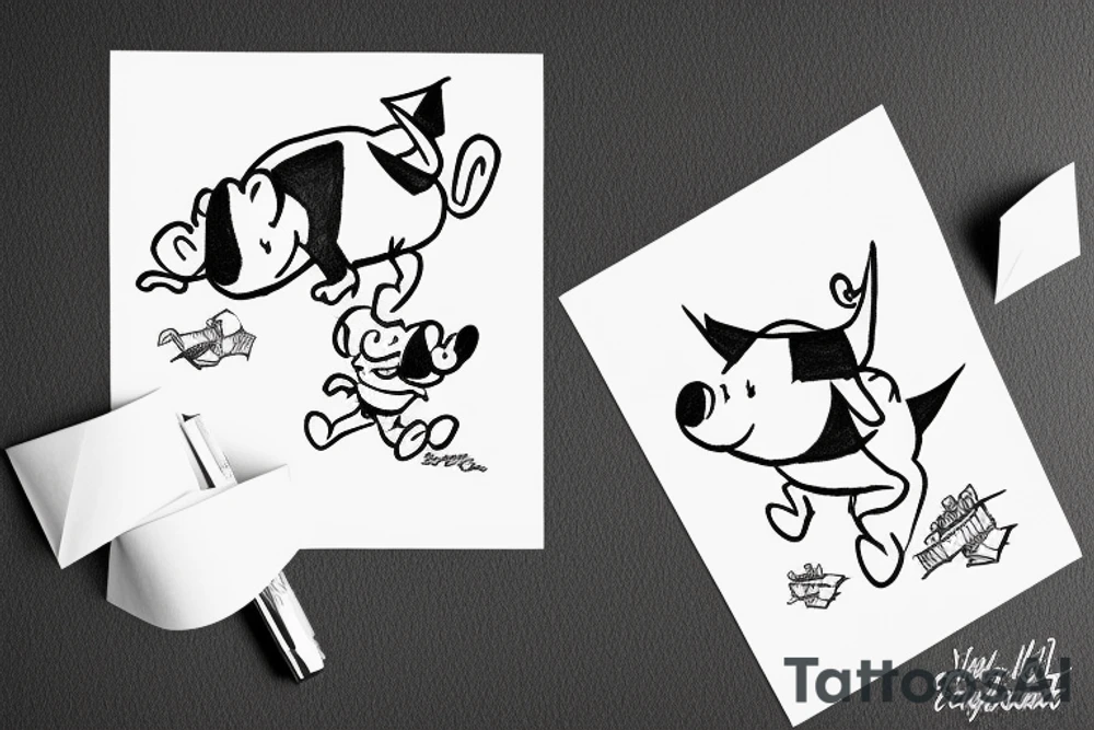Piglet Riding on top of a paper airplane tattoo idea