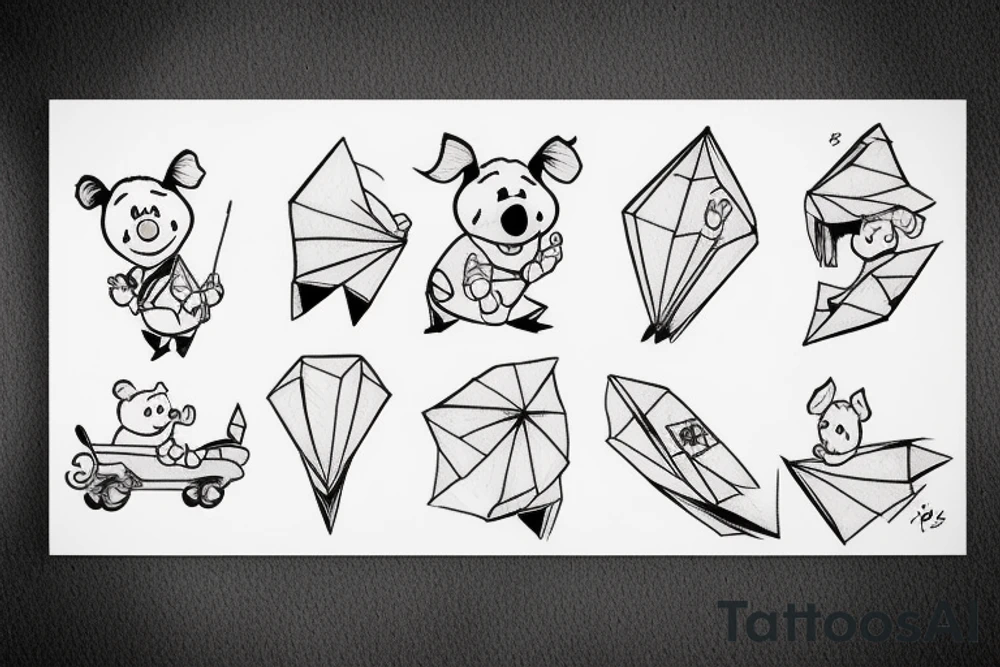 Piglet Riding on top of a paper airplane tattoo idea