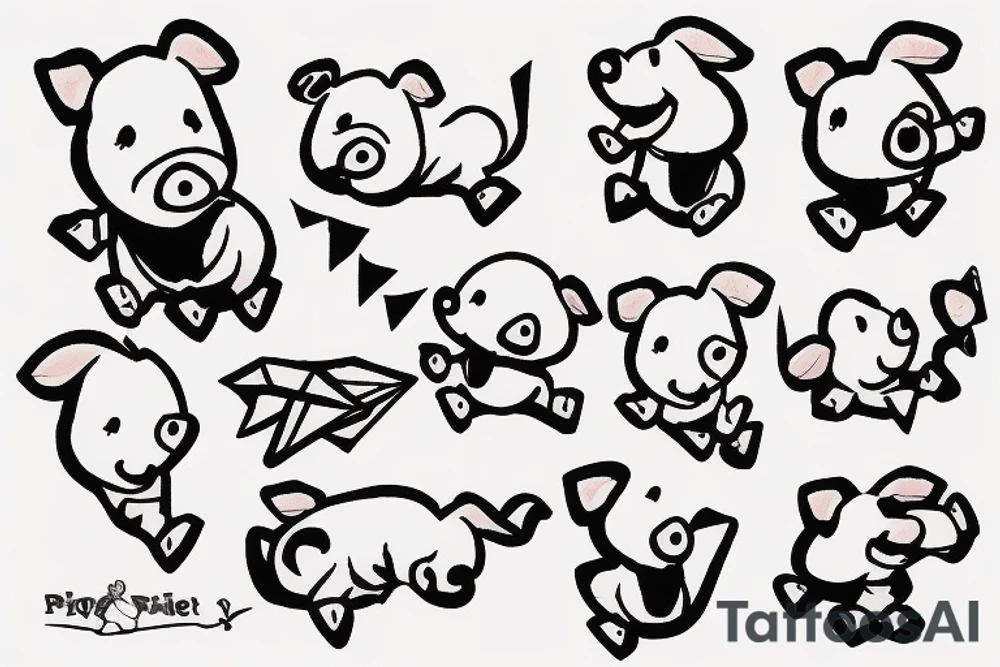 Piglet Riding on top of a paper airplane tattoo idea