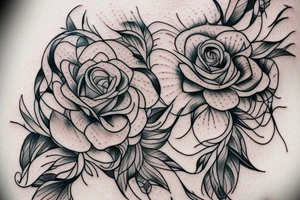 left shoulder tattoo that contains at least one rose and one bee.  design should be abstract not realistic.  should feel lacy and feminine tattoo idea