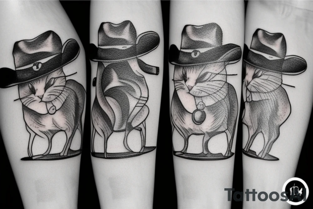 cat in a cowboy hat tattoo idea