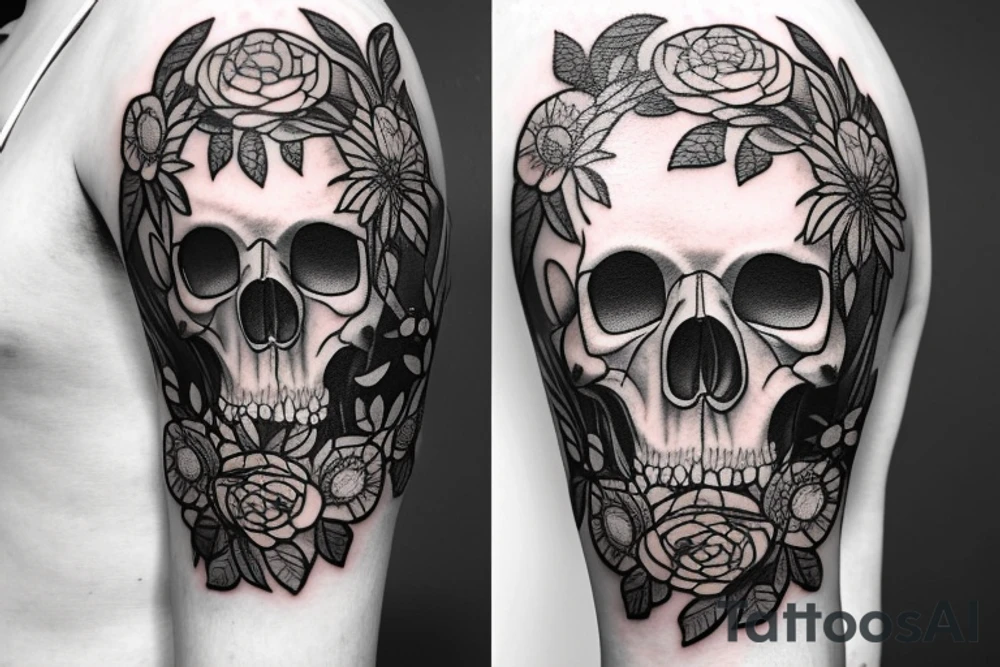 Bear skull with flowers tattoo idea