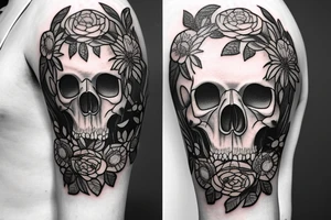 Bear skull with flowers tattoo idea