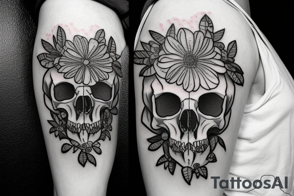 Bear skull with flowers tattoo idea