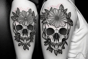 Bear skull with flowers tattoo idea